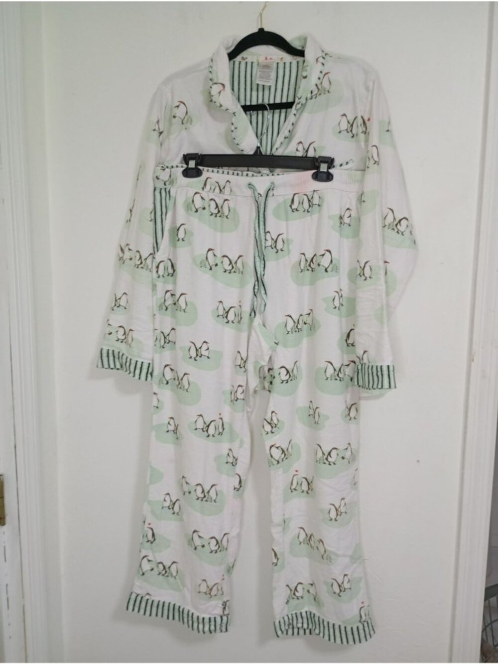 Munki Munki Womens Penguin Pajama Set With Drawstring Pants Button-Up Top Size L